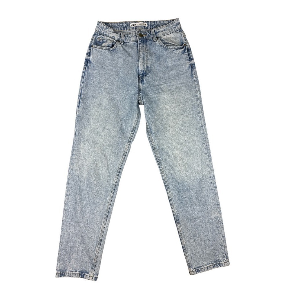 Zara Z1975 High Rise Straight Leg Jeans 4 Blue Rigid Denim Aesthetic Mom Jean